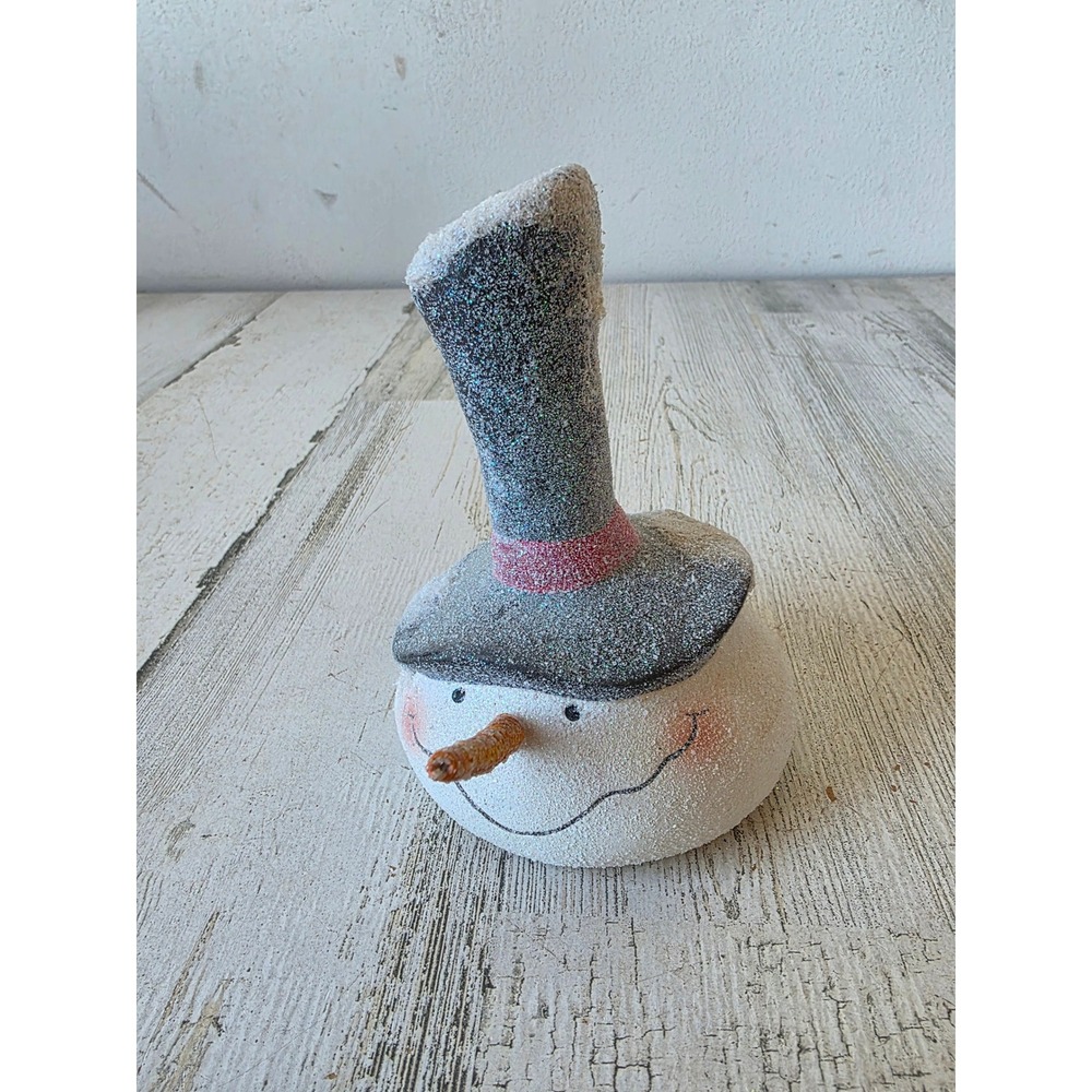 Vintage ceramic sugared snowman statue figurine glitter Young